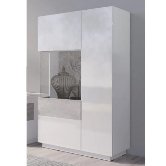 Product photograph of Sioux Gloss Display Cabinet Left 2 Doors In White Concrete Led from Furniture in Fashion