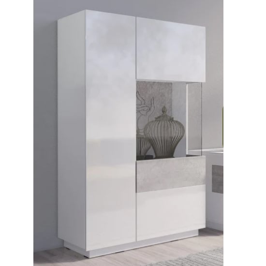 Product photograph of Sioux Gloss Display Cabinet Right 2 Doors In White Concrete Led from Furniture in Fashion