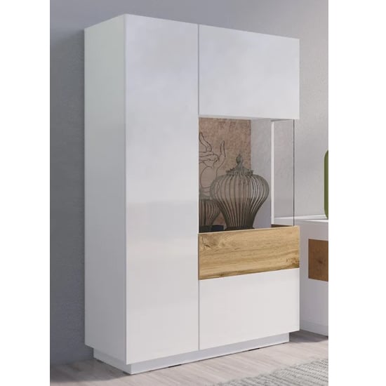 Product photograph of Sioux Gloss Display Cabinet Right 2 Doors In White Oak With Led from Furniture in Fashion