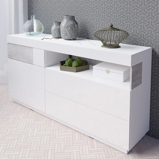 Product photograph of Sioux High Gloss Sideboard 1 Door 3 Drawers In White Concrete from Furniture in Fashion
