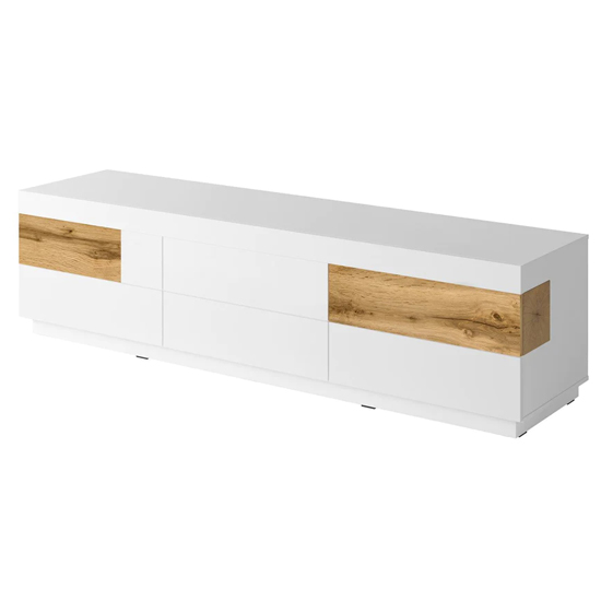 Sioux High Gloss TV Stand With 6 Drawers In White And Oak