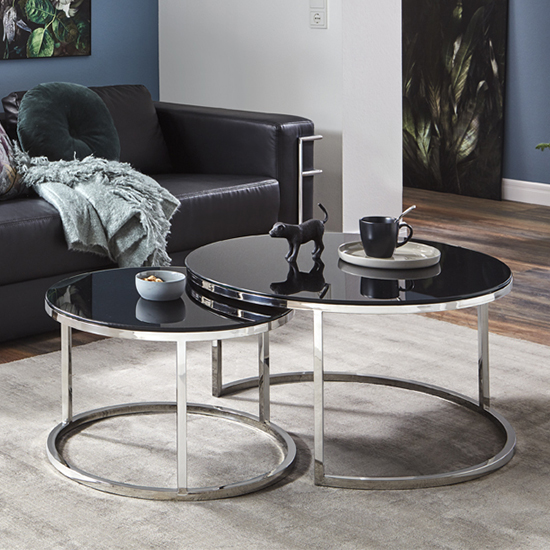 Sioux Large Round Black Glass Coffee, Large Round Black Glass Coffee Table