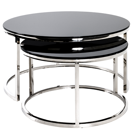 Sioux Round Set Of 2 Black Glass Coffee Tables With Chrome Legs_2