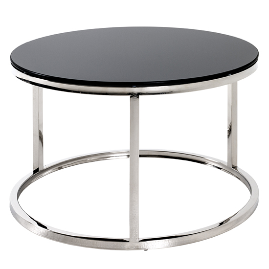 Sioux Round Set Of 2 Black Glass Coffee Tables With Chrome Legs