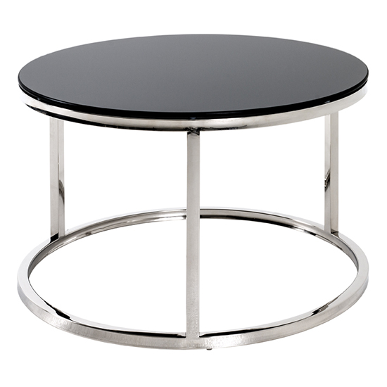 Sioux Small Round Black Glass Coffee Table With Chrome Legs