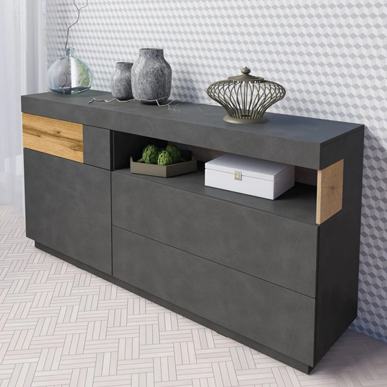 Product photograph of Sioux Wooden Sideboard With 1 Door 3 Drawers In Matera And Oak from Furniture in Fashion