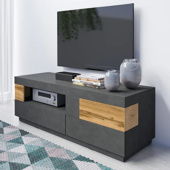Sioux Wooden TV Stand With 1 Door 2 Drawers In Matera And Oak