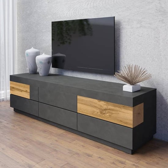 Product photograph of Sioux Wooden Tv Stand With 6 Drawers In Matera And Wotan Oak from Furniture in Fashion