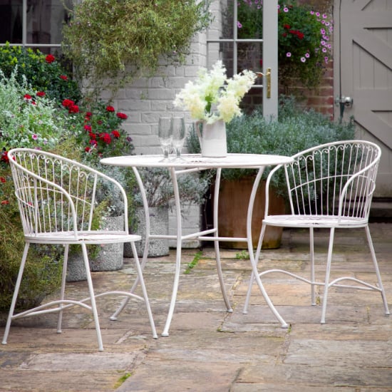 Read more about Sirias metal bistro set with round table in vanilla