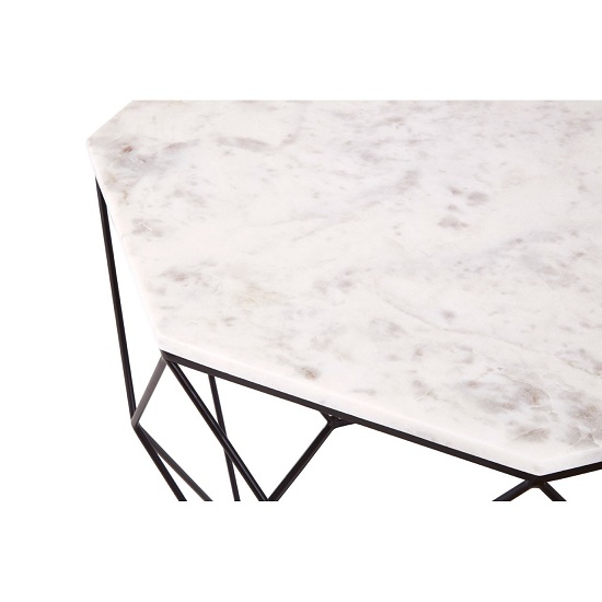 Shalom Octagonal White Marble Top Coffee Table With Black Frame