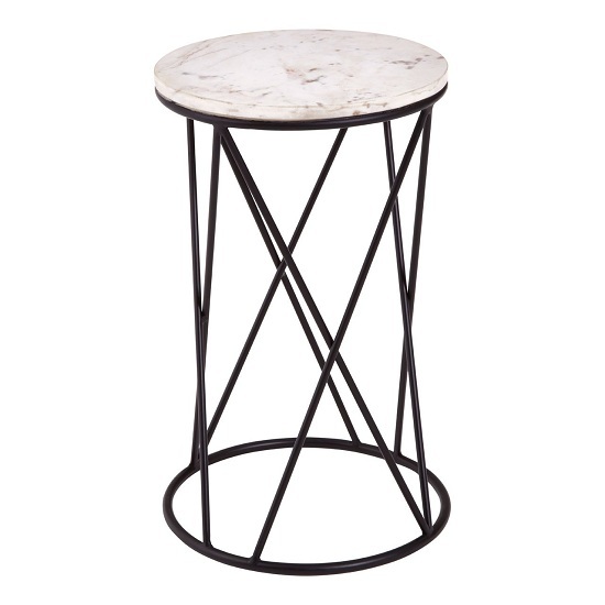 Sirius Cross Design Round Marble And Metal Side Table In Black Sale