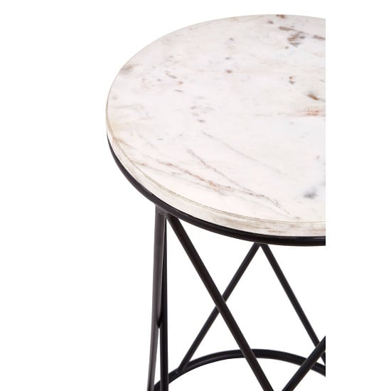Shalom Round White Marble Top Side Table With Black Cross Frame_3