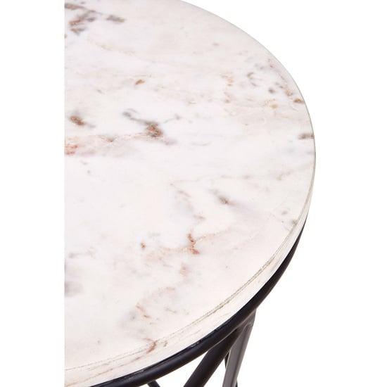 Shalom Round White Marble Top Side Table With Black Cross Frame_4