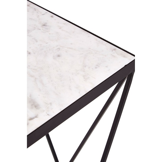 Shalom Square White Marble Top Side Table With Black Frame_4