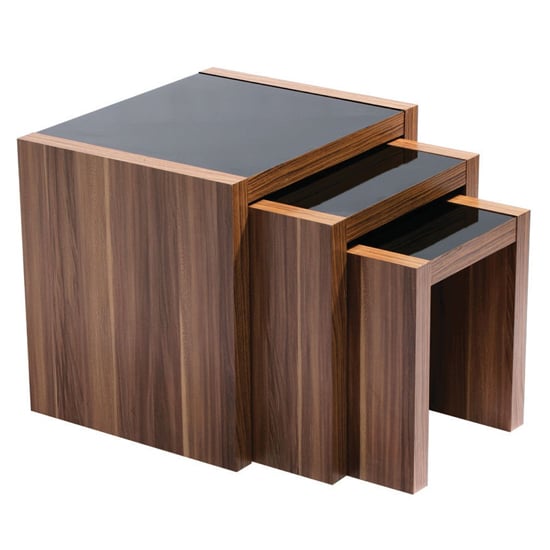 Photo of Sirius wooden nest of 3 tables in walnut and black high gloss