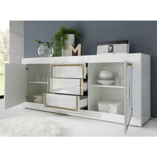 Sisseton High Gloss 2 Doors And 3 Drawers Sideboard In White_2