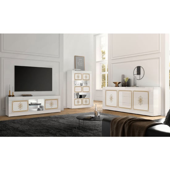 Sisseton High Gloss 2 Doors And 3 Drawers Sideboard In White_5