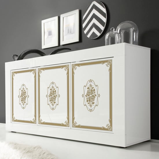 Product photograph of Sisseton High Gloss 3 Doors Sideboard In White from Furniture in Fashion