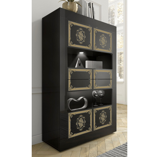 Read more about Sisseton high gloss 4 glass doors display cabinet in black