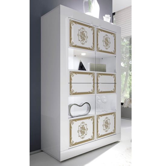 Product photograph of Sisseton High Gloss 4 Glass Doors Display Cabinet In White from Furniture in Fashion