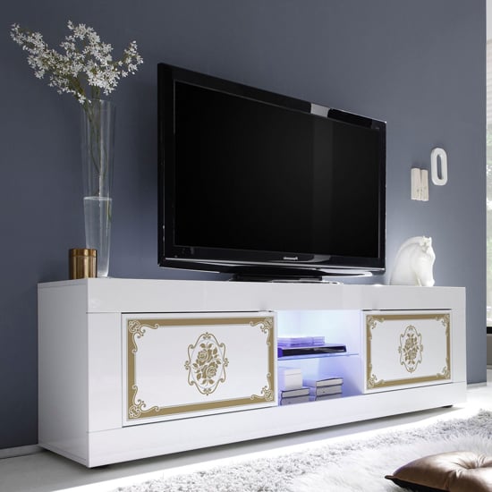 Photo of Sisseton led high gloss 2 doors tv stand in white