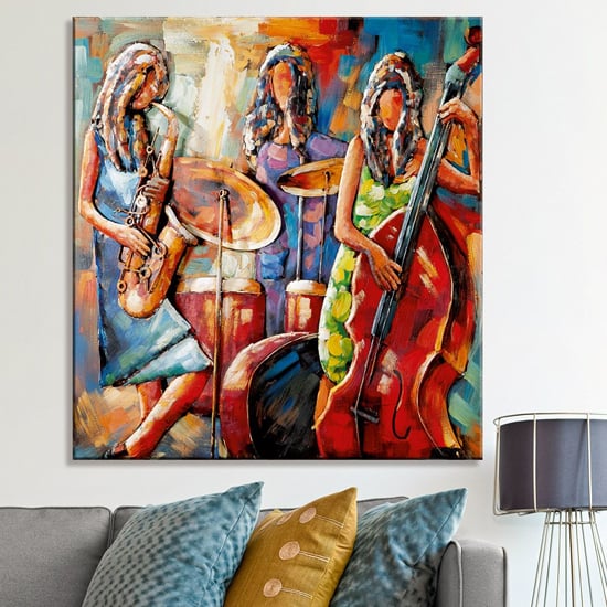 Product photograph of Sisters Of Jazz Picture Metal Wall Art In Multicolor And Red from Furniture in Fashion