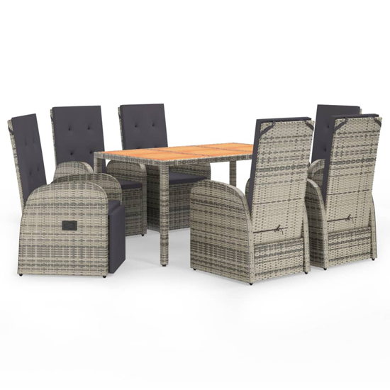 Sitka Rattan 7 Piece Garden Dining Set With Footrests In Grey