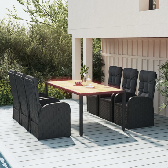 Sitka Poly Rattan 7 Piece Garden Dining Set Large In Black
