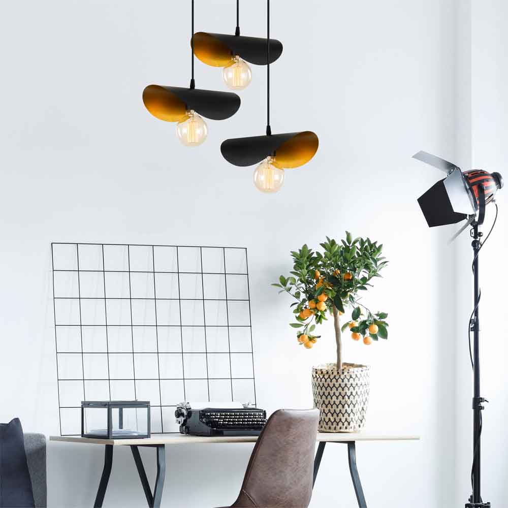 Sivani 3 Light Metal Cluster Ceiling Pendant Light in Black and Gold