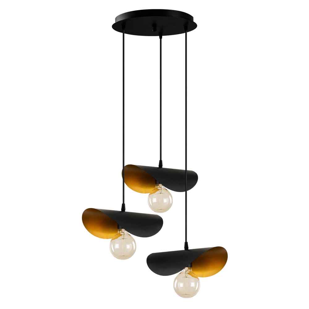 Sivani 3 Light Metal Cluster Ceiling Pendant Light in Black and Gold