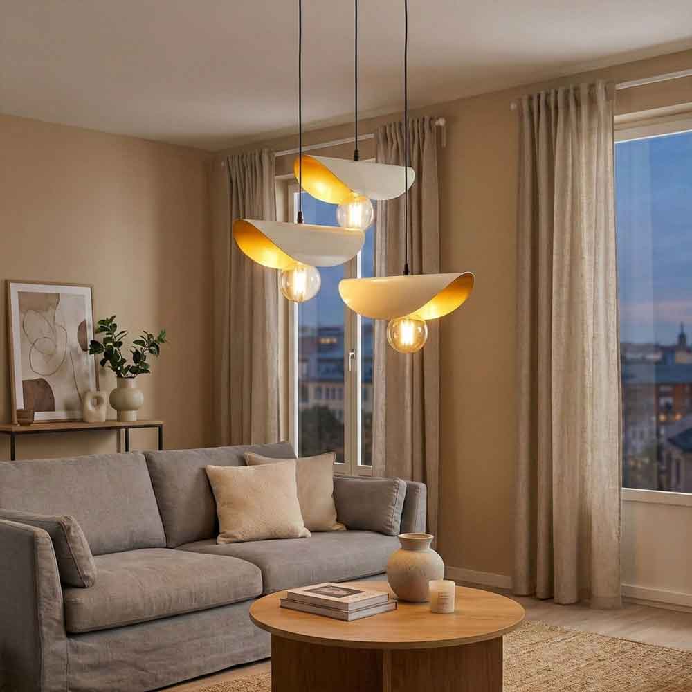 Sivani 3 Light Metal Cluster Ceiling Pendant Light in White and Gold