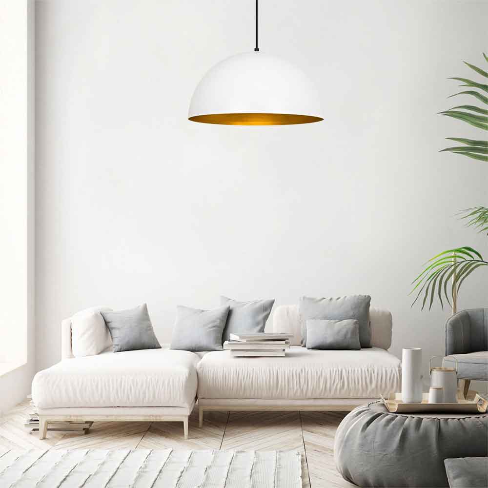 Sivani 50cm Metal Ceiling Pendant Light in White and Gold