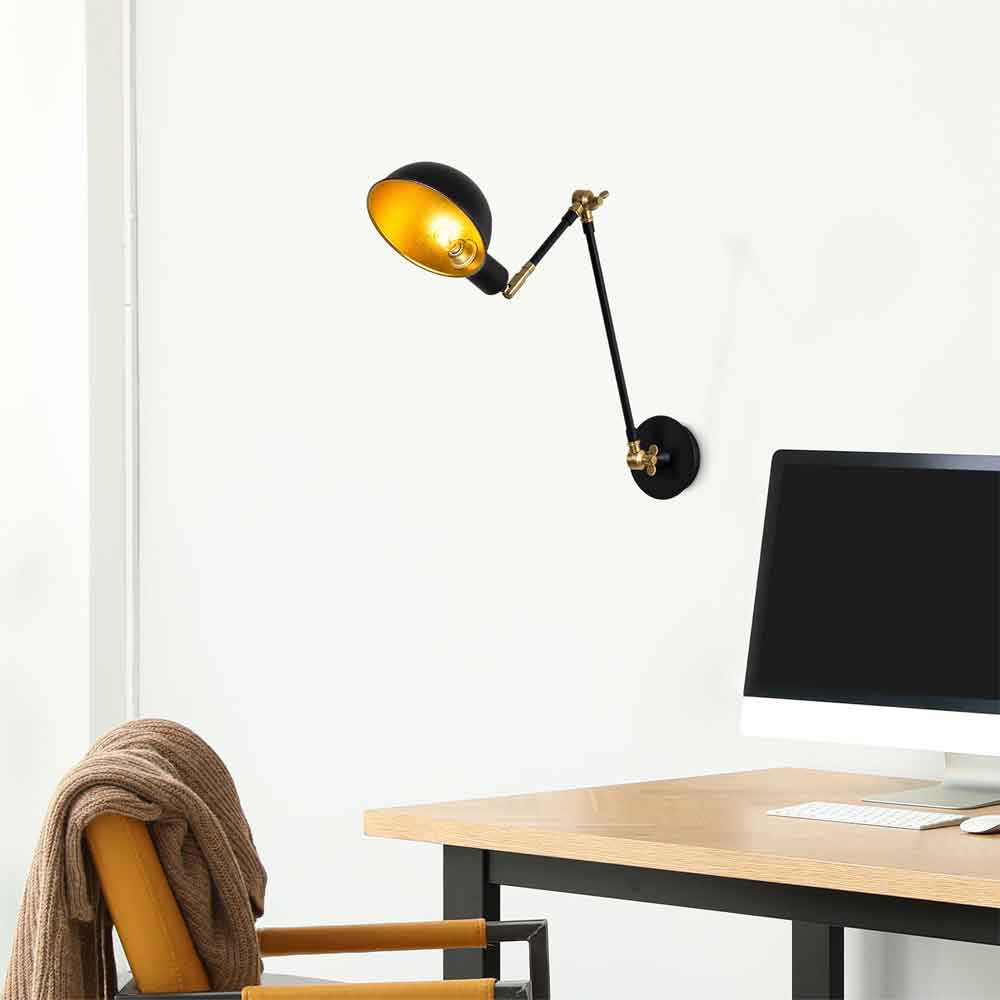 Sivani Adjustable Metal Wall Lamp in Black and Gold