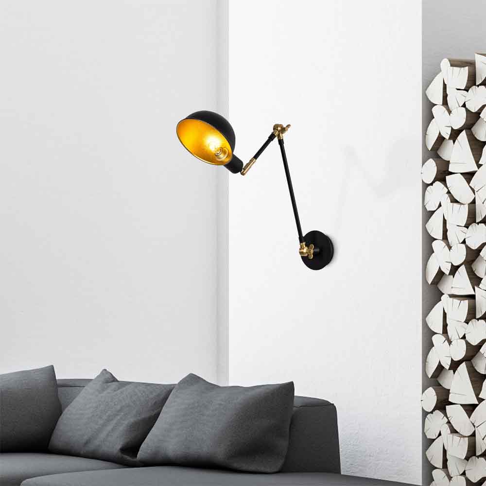 Sivani Adjustable Metal Wall Lamp in Black and Gold