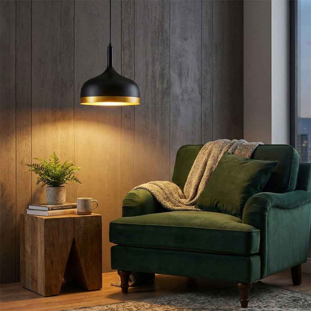 Sivani Dome Metal Ceiling Pendant Light in Black and Gold