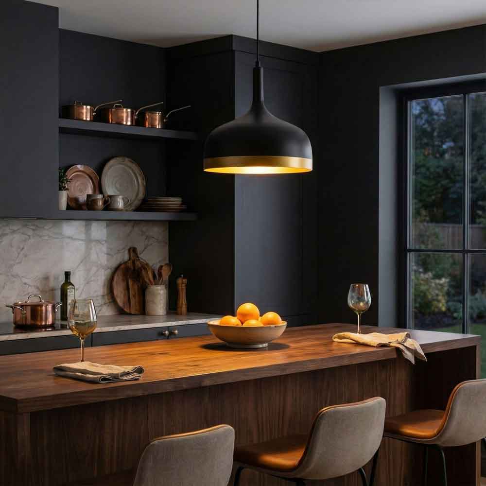 Sivani Dome Metal Ceiling Pendant Light in Black and Gold