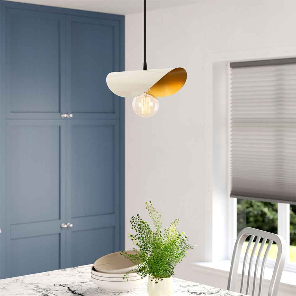 Sivani Tulip Metal Ceiling Pendant Light in White and Gold