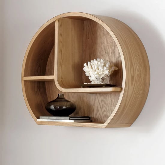 Photo of Siverek round wooden wall shelf in oak