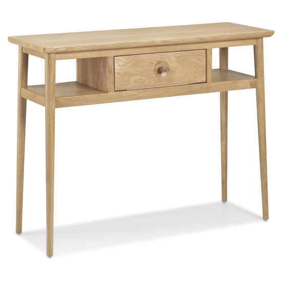 Photo of Skier wooden console table in light solid oak with 1 drawer