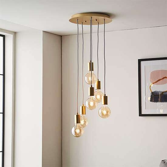 Photo of Skikda 6 lights ceiling pendant light in brushed brass