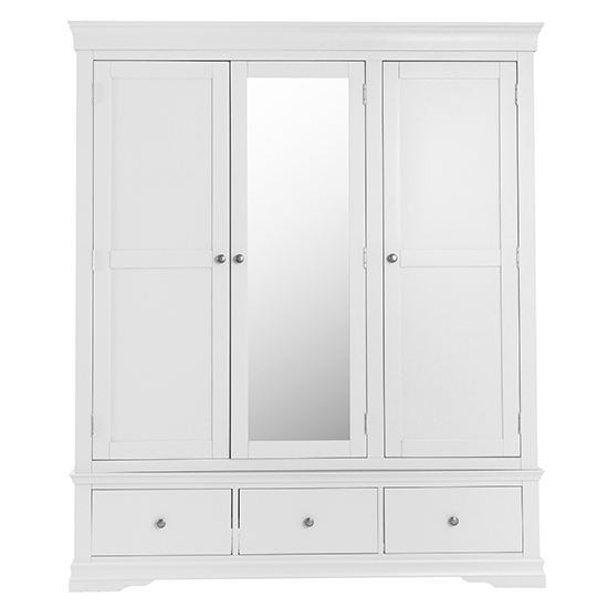 Skokie Wooden 3 Doors And 3 Drawers Wardrobe In Classic White_4