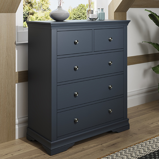 Photo of Skokie wooden chest of 5 drawers in midnight grey