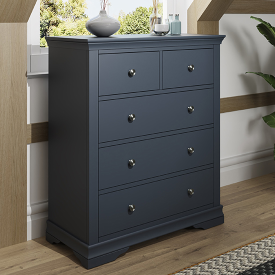 Skokie Wooden Chest Of 5 Drawers In Midnight Grey thumbnail