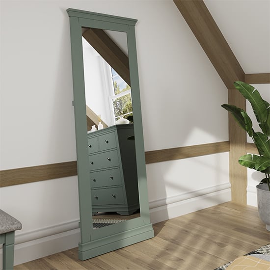 Photo of Skokie wooden cheval bedroom mirror in cactus green