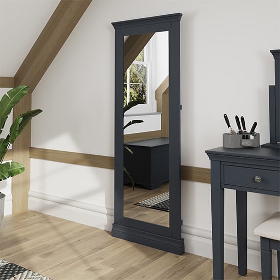 Product photograph of Skokie Wooden Cheval Bedroom Mirror In Midnight Grey from Furniture in Fashion