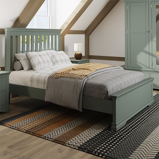 Skokie Wooden Double Bed In Cactus Green