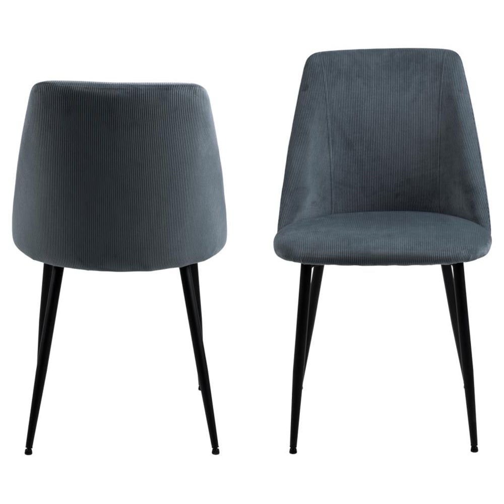 Skokie Grey Fabric Dining Chairs With Black Legs In Pair