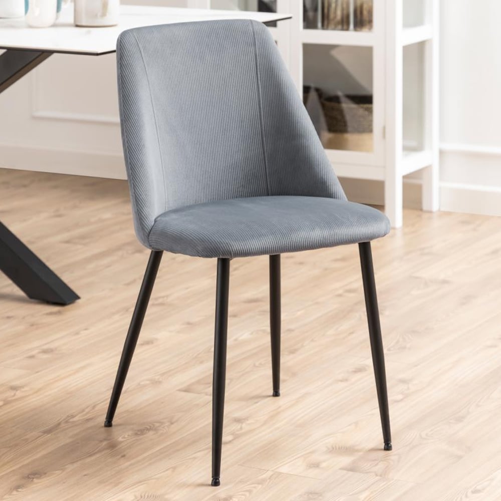 Skokie Grey Fabric Dining Chairs With Black Legs In Pair