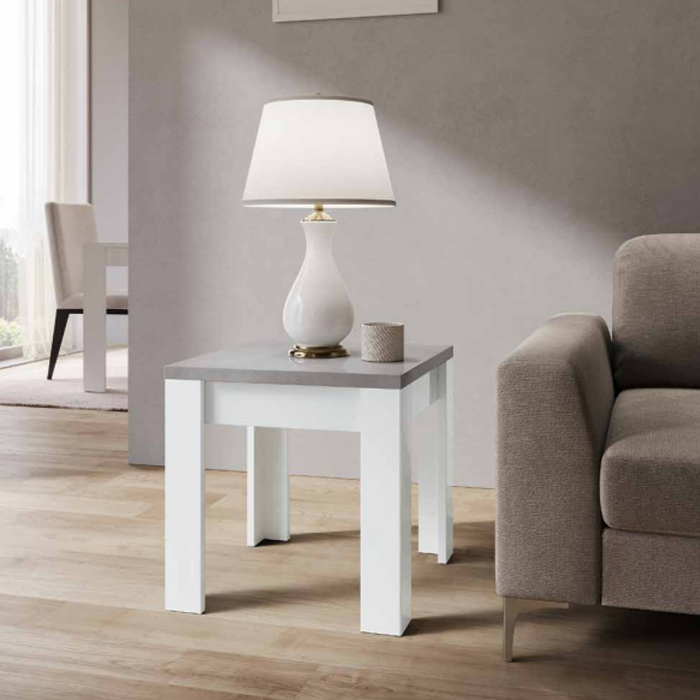 Read more about Skokie high gloss lamp table in grey marble effect and white