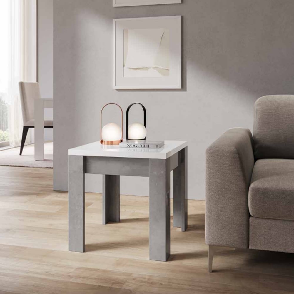 Read more about Skokie high gloss lamp table in white and grey marble effect